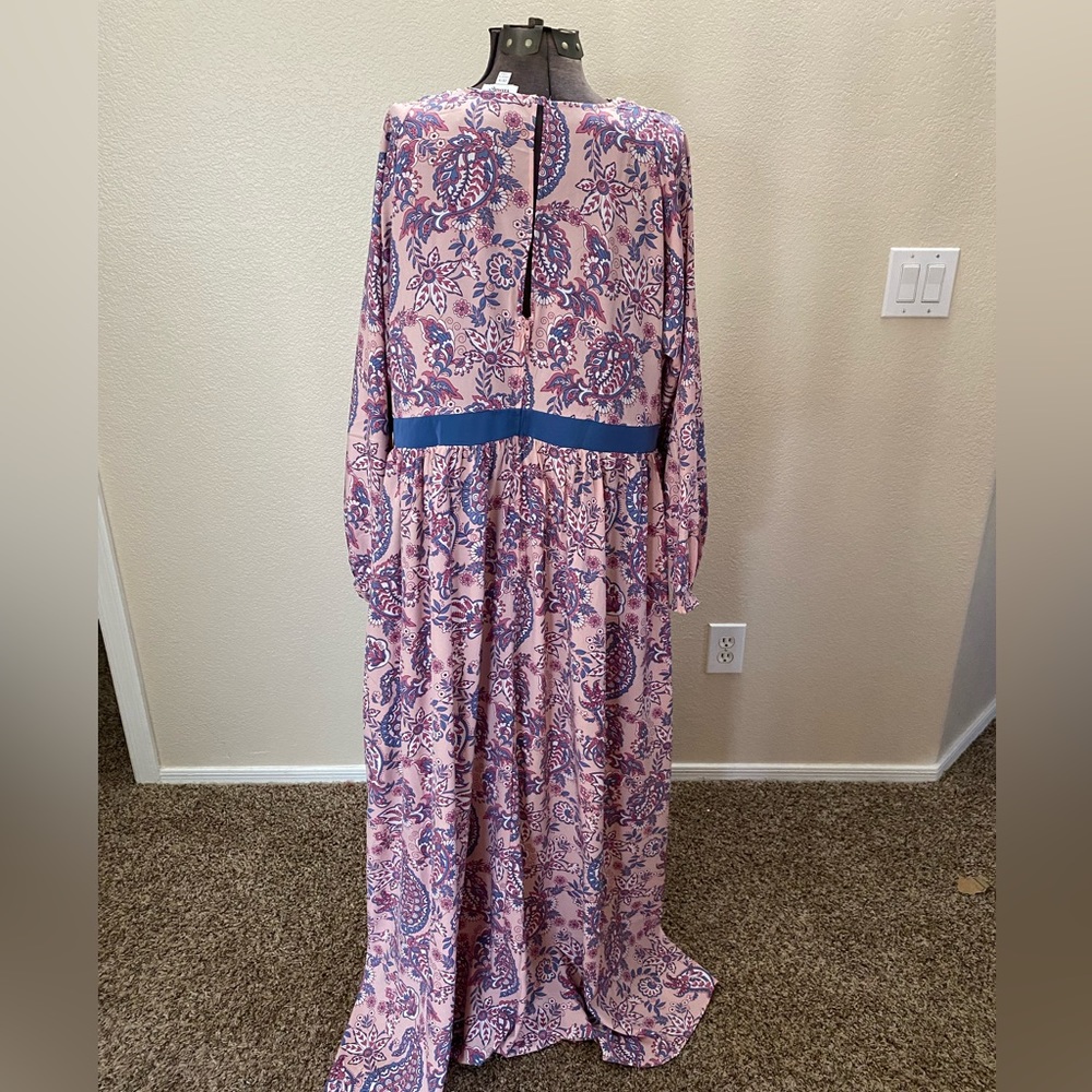 Unique Vintage Pink and Blue Paisley Maxi Dress - Picture 4 of 4